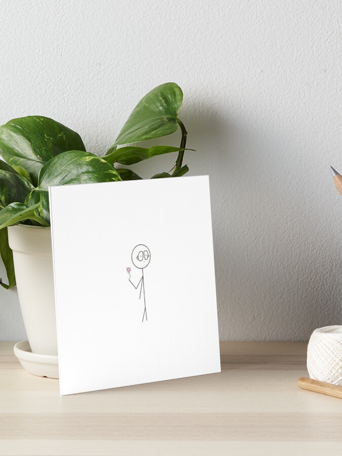 Stick figure holding a flower Art Board Print for Sale by