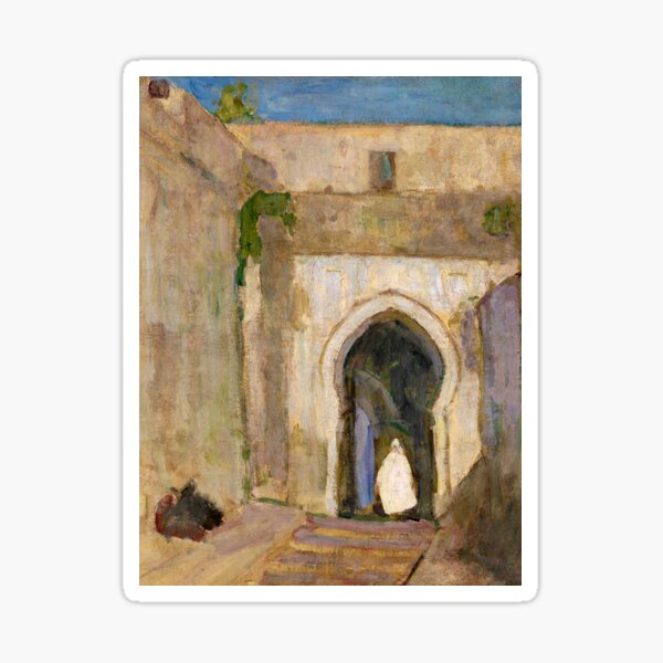 Vintage Moroccan Gateway, Tangier Oil Painting | P263 Sticker