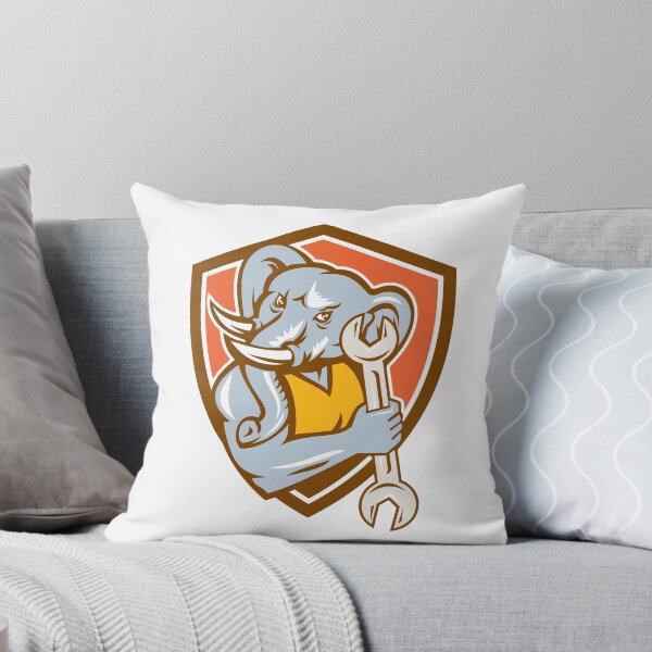 Item preview, Elephant Mechanic Spanner Mascot Shield Retro designed and sold by patrimonio.