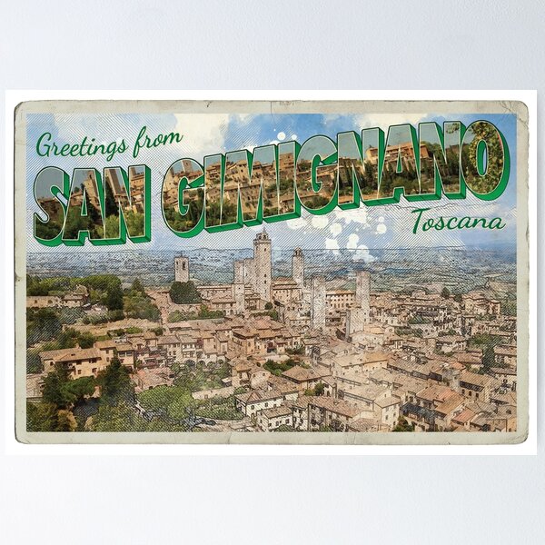 Artikelvorschau, Grüße aus San Gimignano Retro-Souvenir im Vintage-Stil entworfen und verkauft von DeveloperProp0.