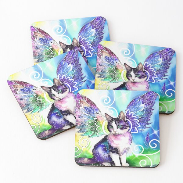 Item preview, Winged whimsical watercolor kitty designed and sold by FloatingGardens.