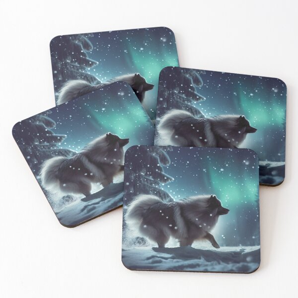 Item preview, Art Keeshond: Walking in Snowy Forest with Northern Lights designed and sold by Woof-n-Wear.