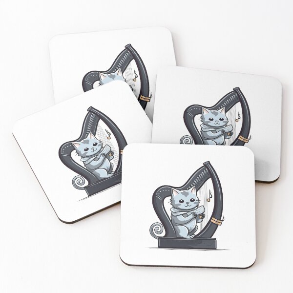 Item preview, Harmonious Whiskers: A Captivating Cat Playing on a Harp designed and sold by TheBlackPixelCo.