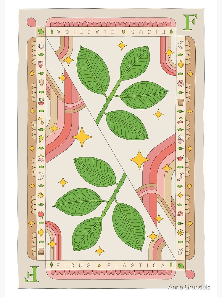 Ficus Elastica Rubber Plant Playing Card Boho Illustration