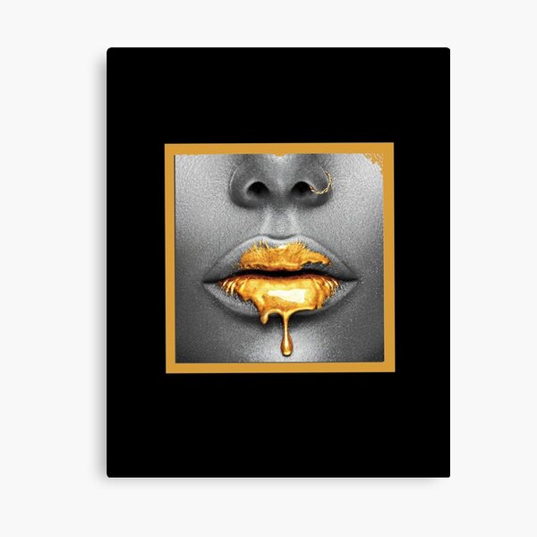 Gold Effect Dripping Lips Make up MUA Fashion SINGLE Canvas 