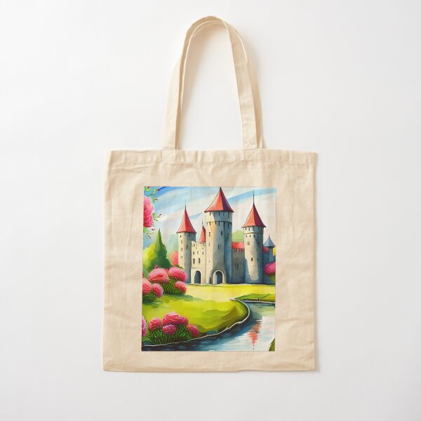 Fairytale Castle with Rose Garden Cotton Tote Bag