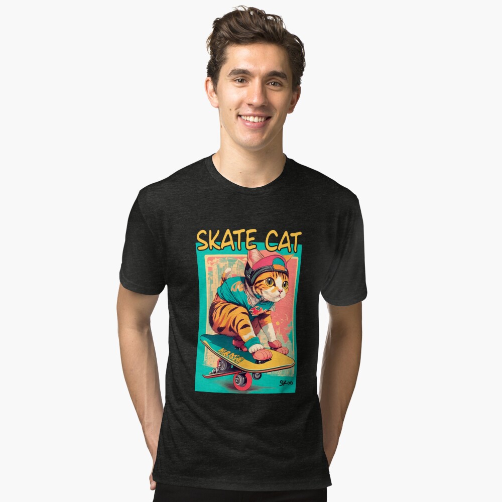 Cat Skateboarding Vintage 90s Skateboard Shirt - Print your