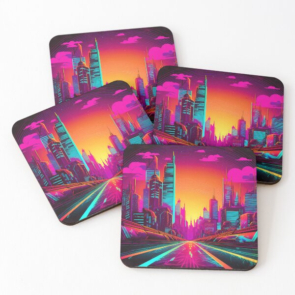 Item preview, Neon Retro 80s City Highway Perspective, Vibrant Vector Art Design designed and sold by SweetWhiskers.