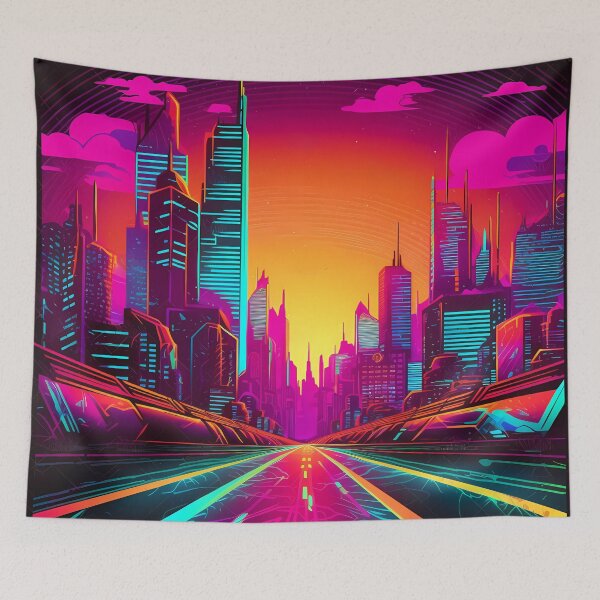 Item preview, Neon Retro 80s City Highway Perspective, Vibrant Vector Art Design designed and sold by SweetWhiskers.