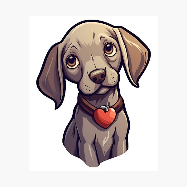 Artikelvorschau, Weimaraner Welpe niedliche Cartoon-Portrait-Illustration grauer Hund entworfen und verkauft von Calypso Pixels.