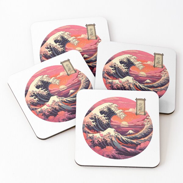 Item preview, Retro Kanagawa wave Hokusai Style sunset pink designed and sold by Japanattis.