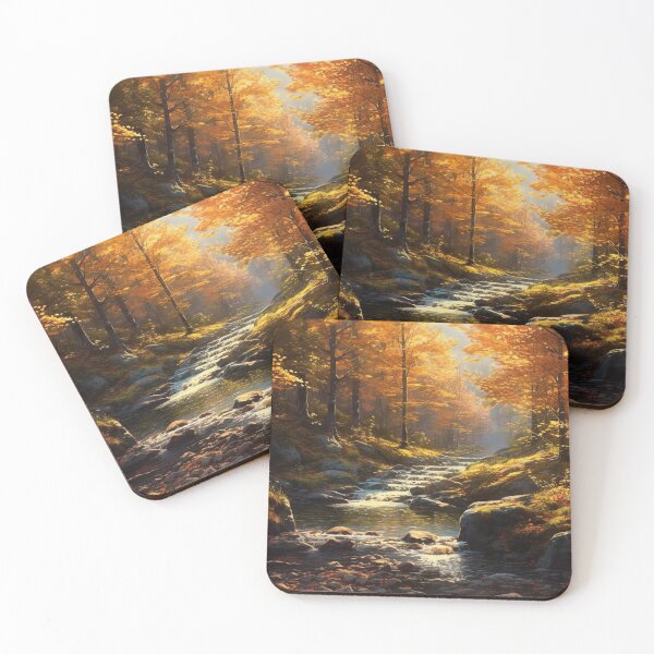Item preview, Autumn Serenity: Digital Painting of Aspen Forest and Babbling Brook Art Print designed and sold by BlahNM505.