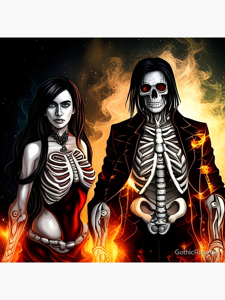 Skeleton couple, gothic love ,fire | Art Print