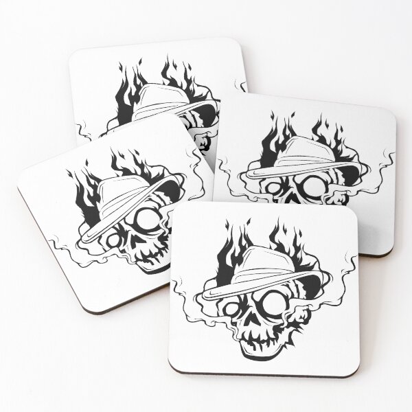 Item preview, fiery and smoking skull head illustration with cowboy hat, doodle and halloween art designed and sold by nigellas.
