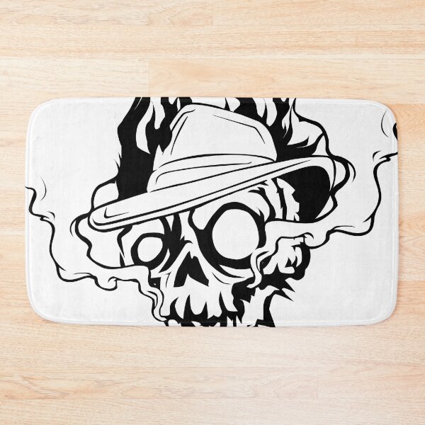 Item preview, fiery and smoking skull head illustration with cowboy hat, doodle and halloween art designed and sold by nigellas.