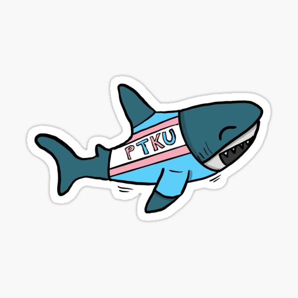 Vista previa del artículo con la obra «PTKU Tiburón feliz 1», diseñado y vendido por mcguiresticker.