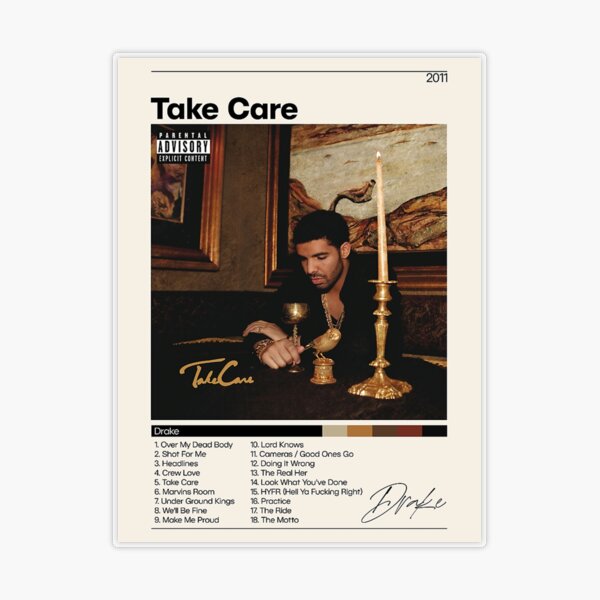 Drake s, Take Care, Take Care, Album Cover, Print Wall Art, Custom, Home  Decor, Drake Sticker for Sale by FashionistaFor