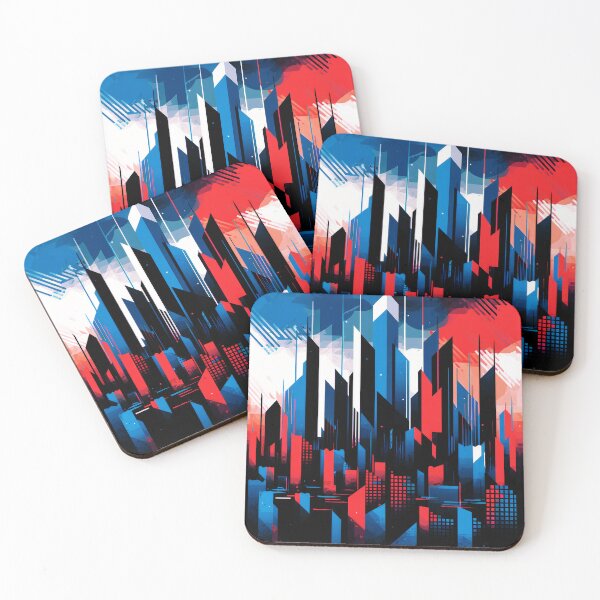 Item preview, Urban Symphony: Abstract City Landscape in Blue and Red Harmony designed and sold by InfiniteArtwave.