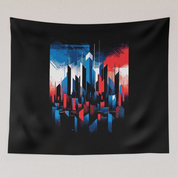 Item preview, Urban Symphony: Abstract City Landscape in Blue and Red Harmony designed and sold by InfiniteArtwave.