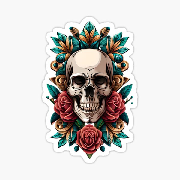 Beautiful Skull Adorned Tattoo Style Sticker For Sale By Dandeliontattoo Redbubble 0639