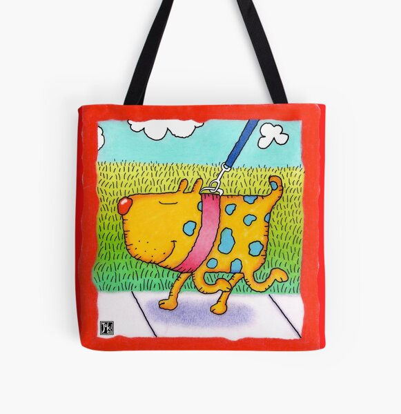 happy dog going for walkies All Over Print Tote Bag