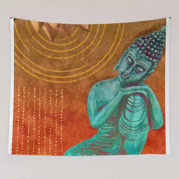 Aperçu de l'œuvre Leaning Buddha - Reclining Buddha 02 - Orange créée et vendue par Studio Grafiikka.