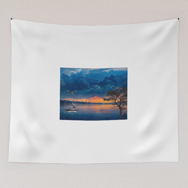 Item preview, sunset seine river trees and boat designed and sold by Vasant Ravte.