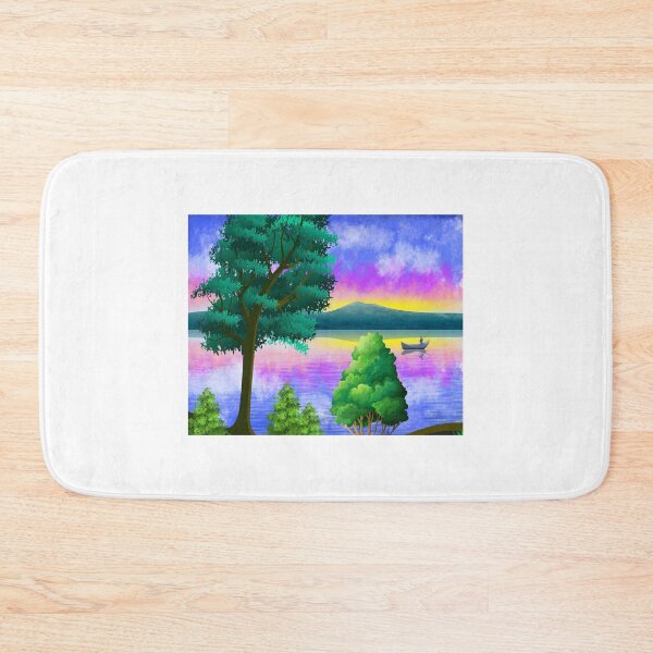 Item preview, sunrise colorful scenery sky mountains river water and trees designed and sold by Vasant Ravte.