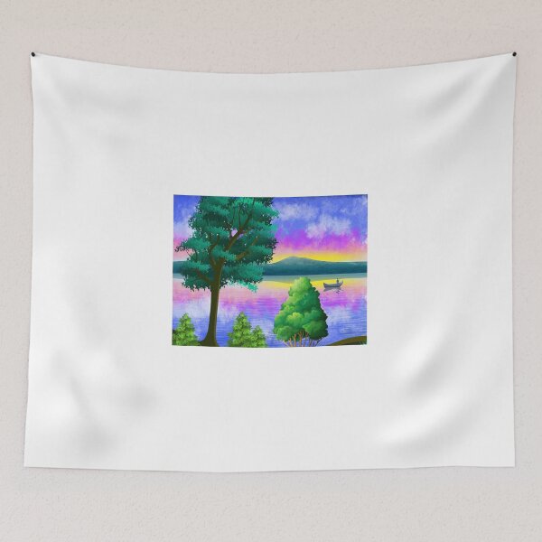 Item preview, sunrise colorful scenery sky mountains river water and trees designed and sold by Vasant Ravte.