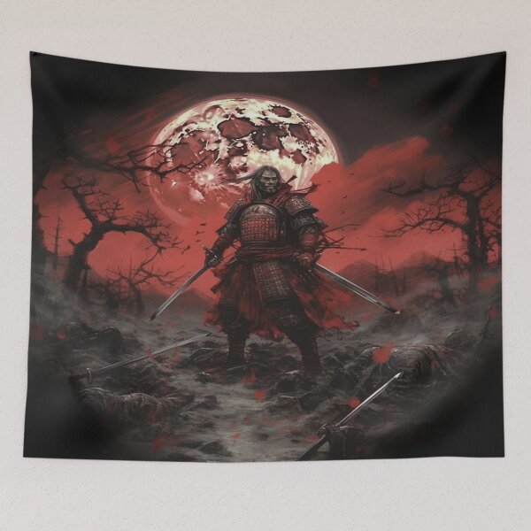 Item preview, "Red Moon over the Battlefield: A Samurai at the Twilight of Battle" designed and sold by Anthonny Barlan.
