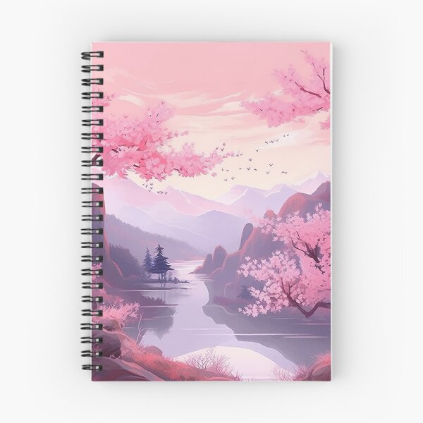 Artikelvorschau, Pink Japanese Landscape Painting - Floral Elegance and Serenity entworfen und verkauft von Neuronexia.