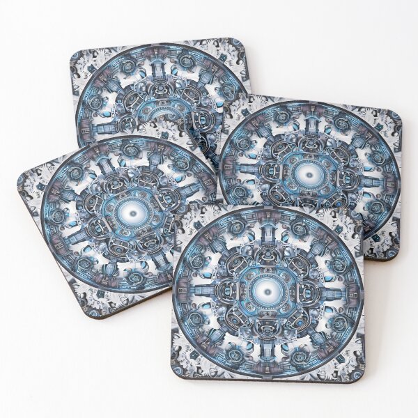 Item preview, Futuristic mechanical mandala in blue and silver designed and sold by Edekad.