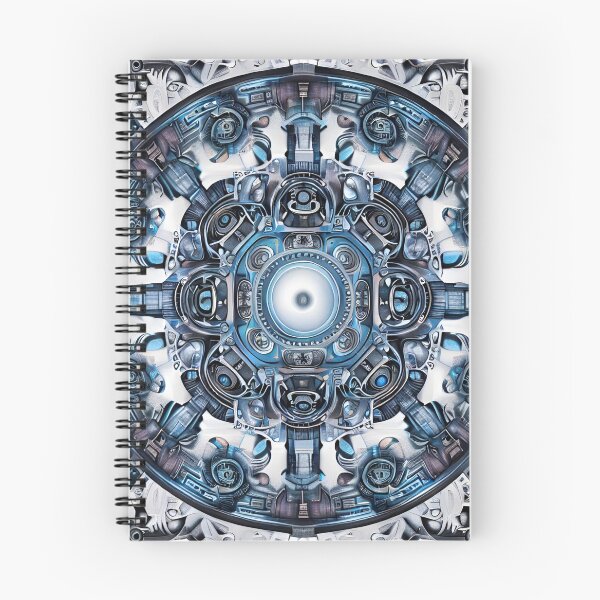 Artikelvorschau, Futuristisches mechanisches Mandala in Blau und Silber entworfen und verkauft von Edekad.