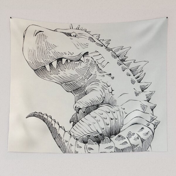 Item preview, Tyrannosaurus rex, hand-drawn style, dinosaur, boy, kid,  Mohican haircut designed and sold by SceneryStudio.