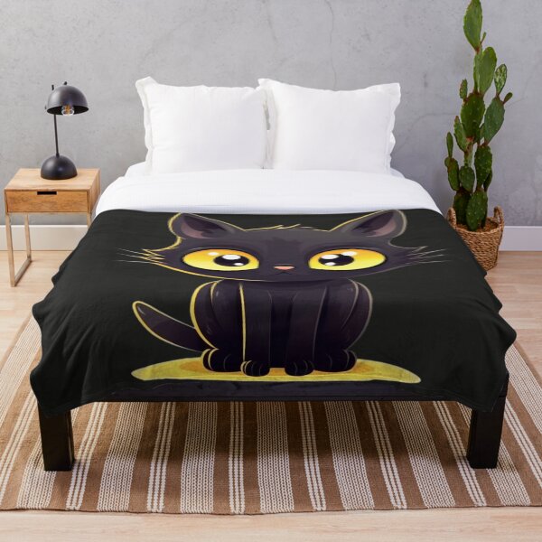 Aperçu de l'œuvre Chat noir aux yeux jaunes kawaii fou créée et vendue par DigitalPixelize.