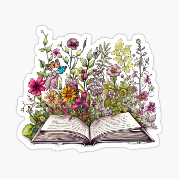 Watercolor Painting of Open Book with Flowers: Botanical Art for