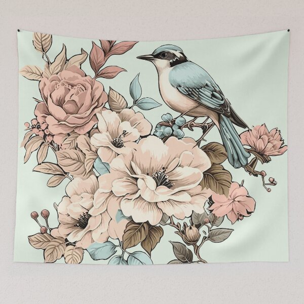 Item preview, Spring Vintage flower with baby bluebird designed and sold by LUEE-Design.