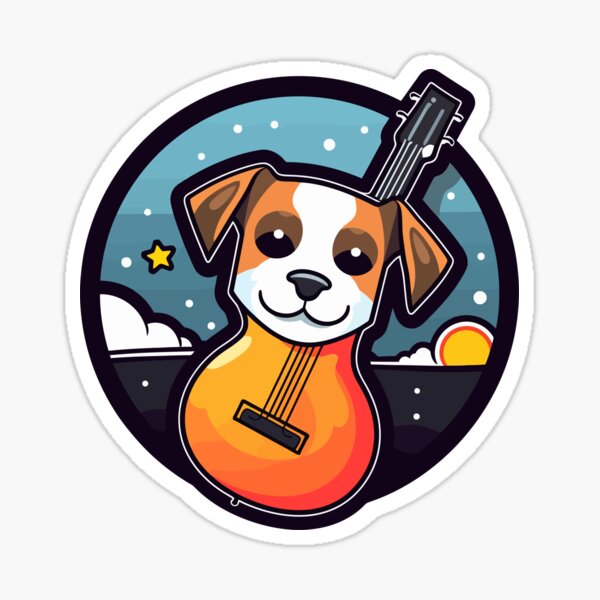 Harmonic Canine: A Unique Guitar and Dog Fusion Sticker