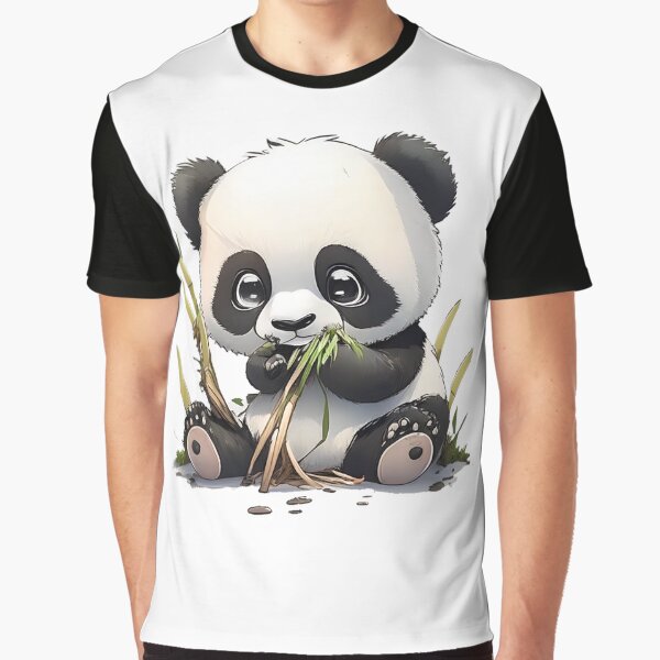 Cute Panda Eating Bamboo Graphic T-Shirt