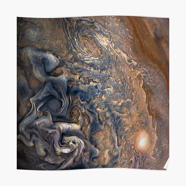 Swirling Clouds of Planet Jupiter Close Up from Juno Cam Poster