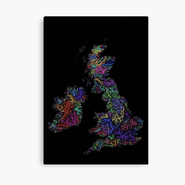 River basins of the British Isles in rainbow colours Canvas Print