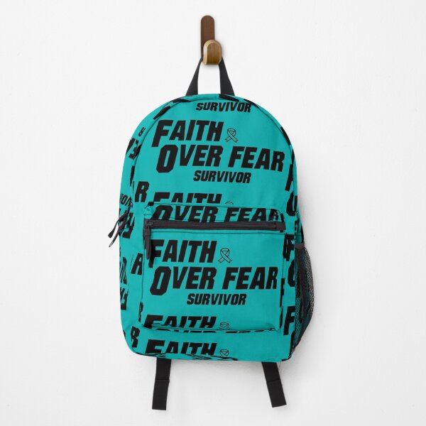 Item preview, Ovarian Cancer Awareness Teal Ribbon faith over fear survivor designed and sold by shaderepublic.