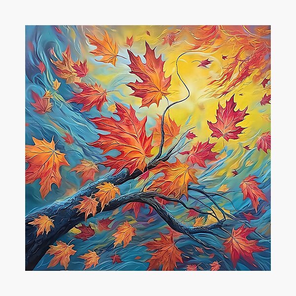 Breathtaking Autumn Tree Painting - Gold and Brown Leaves Photographic Print