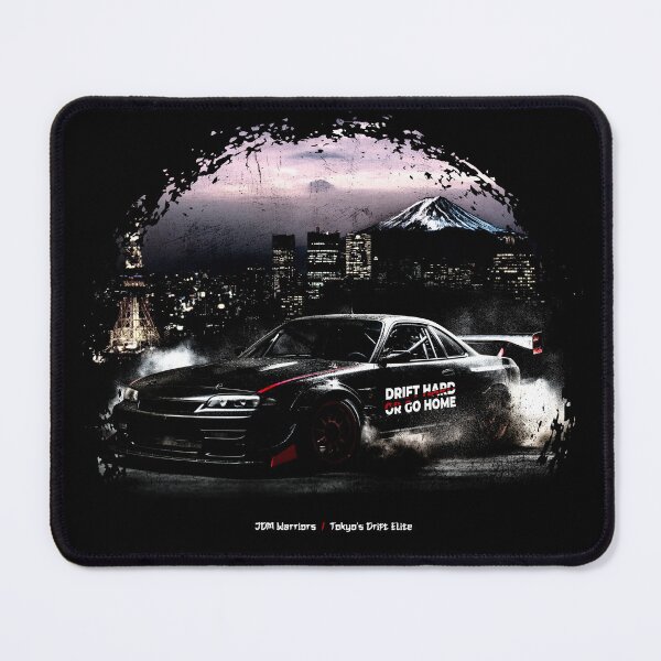 Item preview, "Drift Hard or Go Home": Tokyo Skyline with Black Drift Car - JDM Warriors designed and sold by FuturisticPixel.