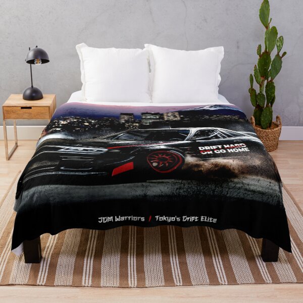 Item preview, "Drift Hard or Go Home": Tokyo Skyline with Black Drift Car - JDM Warriors designed and sold by FuturisticPixel.