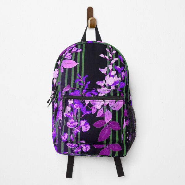 Item preview, WHITE PINK LILAC PURPLE FLOWERS AND GREEN BLACK STRIPES Antique Japanese Floral designed and sold by BulganLumini.