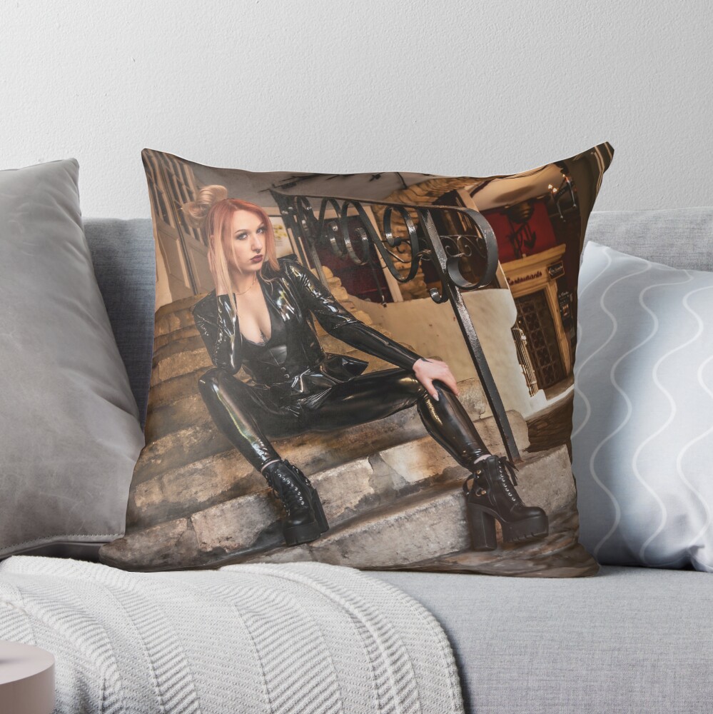 latex pu pvc leggings model photo | Throw Pillow