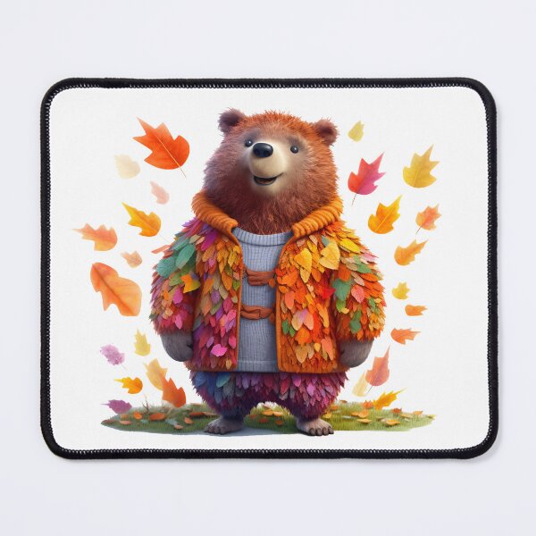 Item preview, Cute bear in a cosy sweater looking at colorfull falling leaves designed and sold by Baart72.