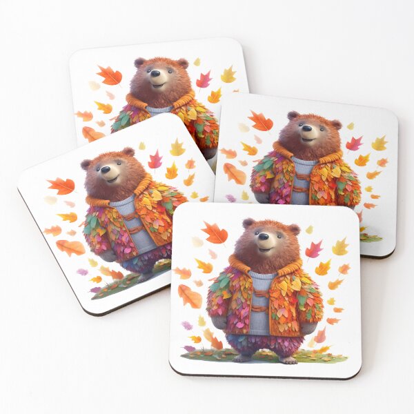 Item preview, Cute bear in a cosy sweater looking at  colorfull falling leaves  designed and sold by Baart72.
