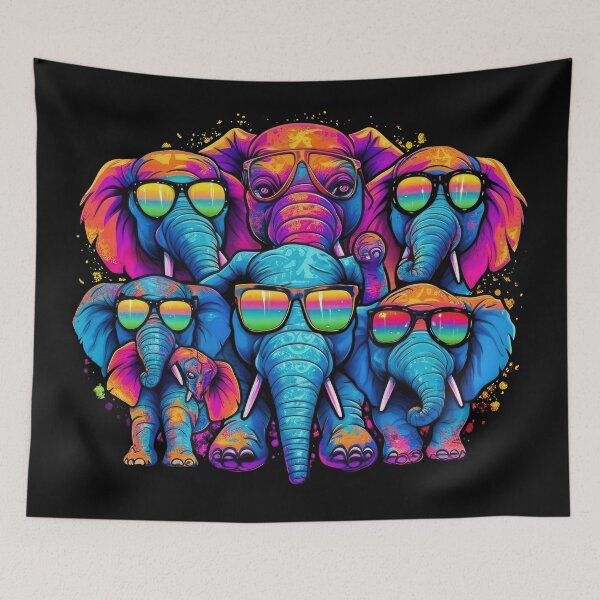 Item preview, Colorful retro elephants with sunglasses - A colorful comic adventure designed and sold by Pixelboys.